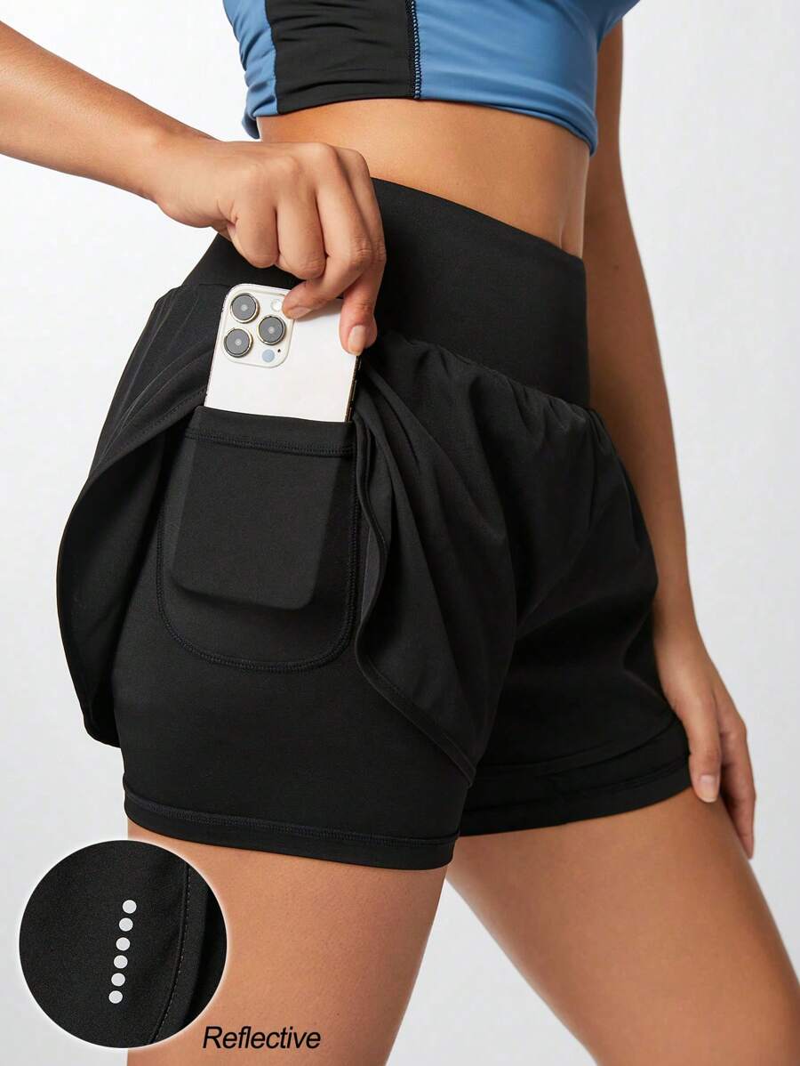 POWERISTA Powerista Damen Radfahren 2 in 1 Schwarze Laufshorts Radlerhose