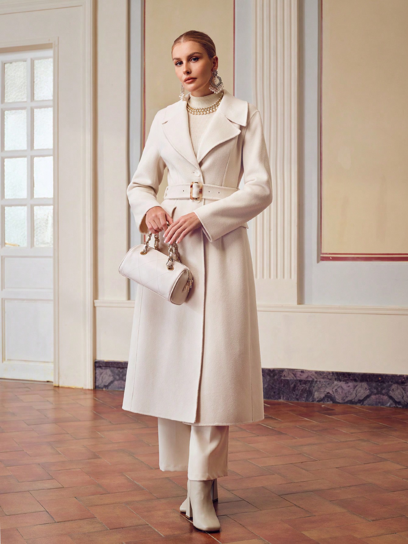 ZEYLAH WOOL LAPEL COLLAR FLAP DETAIL BUCKLE BELTED OVERCOAT