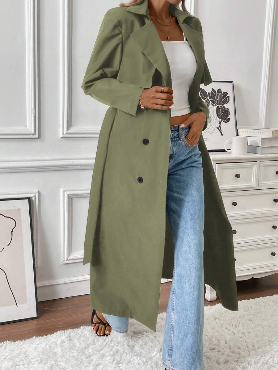 Calvaya Women's Casual Double-Breasted Mid-Length Trench Coat