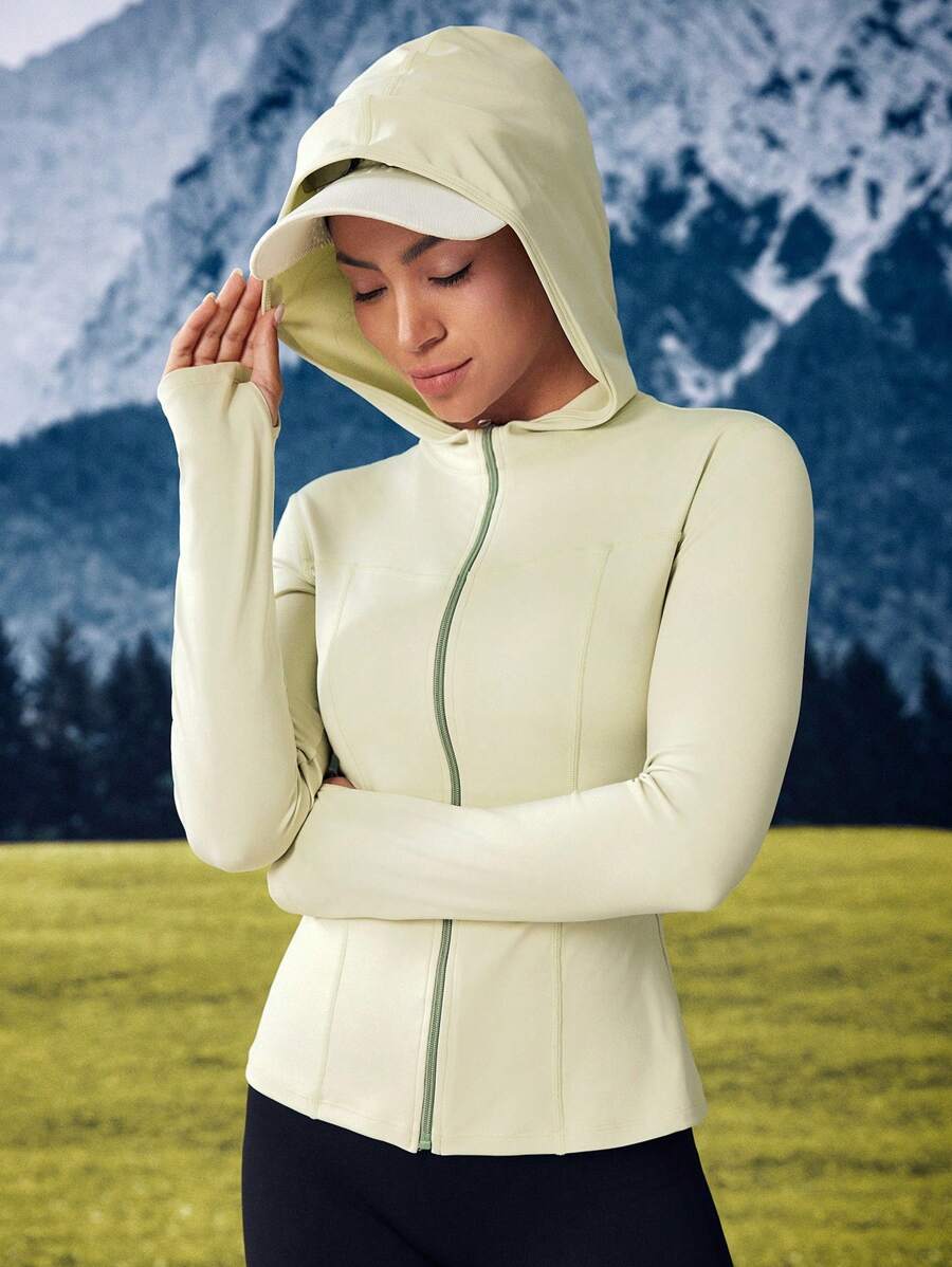 SHEIN Outdoor Urban Effen kleur Lange mouw Duimgaten Getailleerde capuchon Sportjas