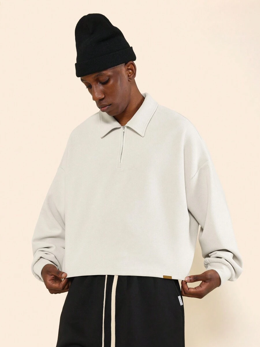 SUMWON Chemise polo premium super lourde et gaufrée, avec manches longues et coupe courte