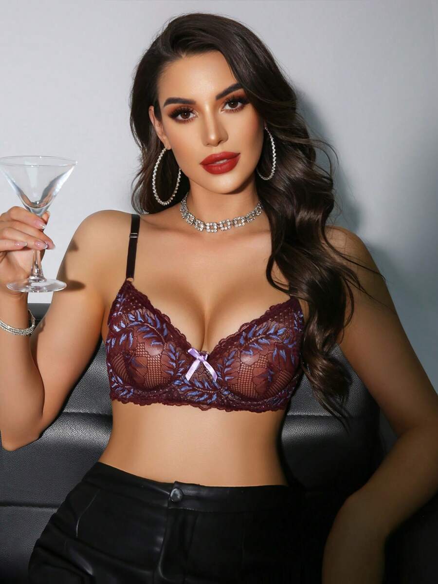 SHEIN Opulent Queen Sujetador sin aros encantador, sexy y tentador de encaje para mujeres, de varios tamaños