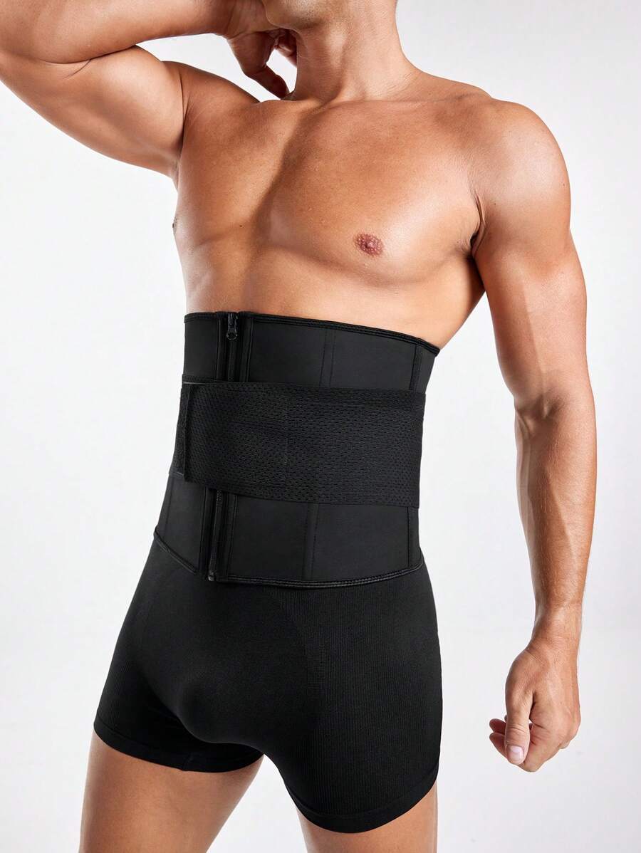 Banda de cintura de punto con cremallera de unicolor para hombre