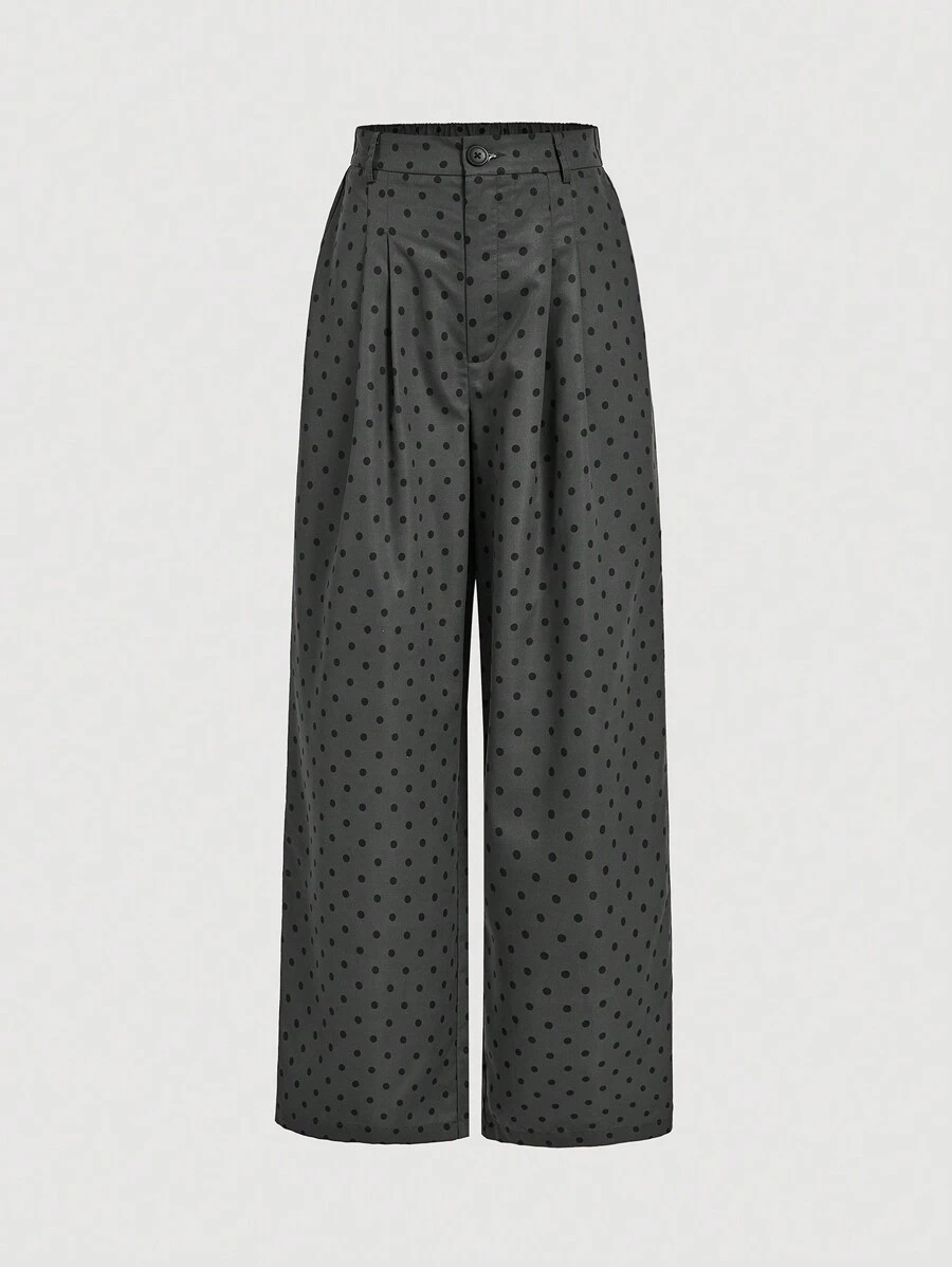 SHEIN MOD Polka Dot Pleated High Waist Straight Leg Pants For Women,Women Dress Pants,Wide Leg Women Pants,Cargo Women Pants,Women Dress Pants