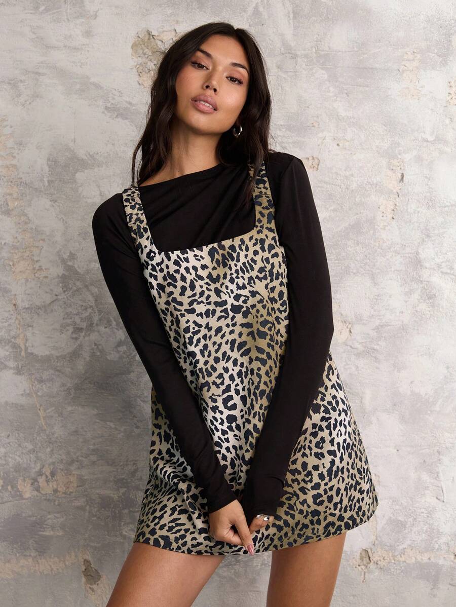 COSMINA COSMINA Autumn/Winter Women Leopard Print Loose Fashion Suspender Dress