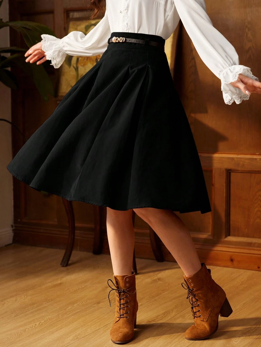 Vintamour Jupe plissée style vintage et élégante pour femme avec ceinture, marron, parfaite pour le travail ou les occasions décontractées, vêtements de rentrée scolaire, vêtements d'automne, tenues d'automne, vêtements d'enseignante, vêtements vintage d'hiver pour femmes, jupe kaki, jupe de bal de promo courte, bordeaux
