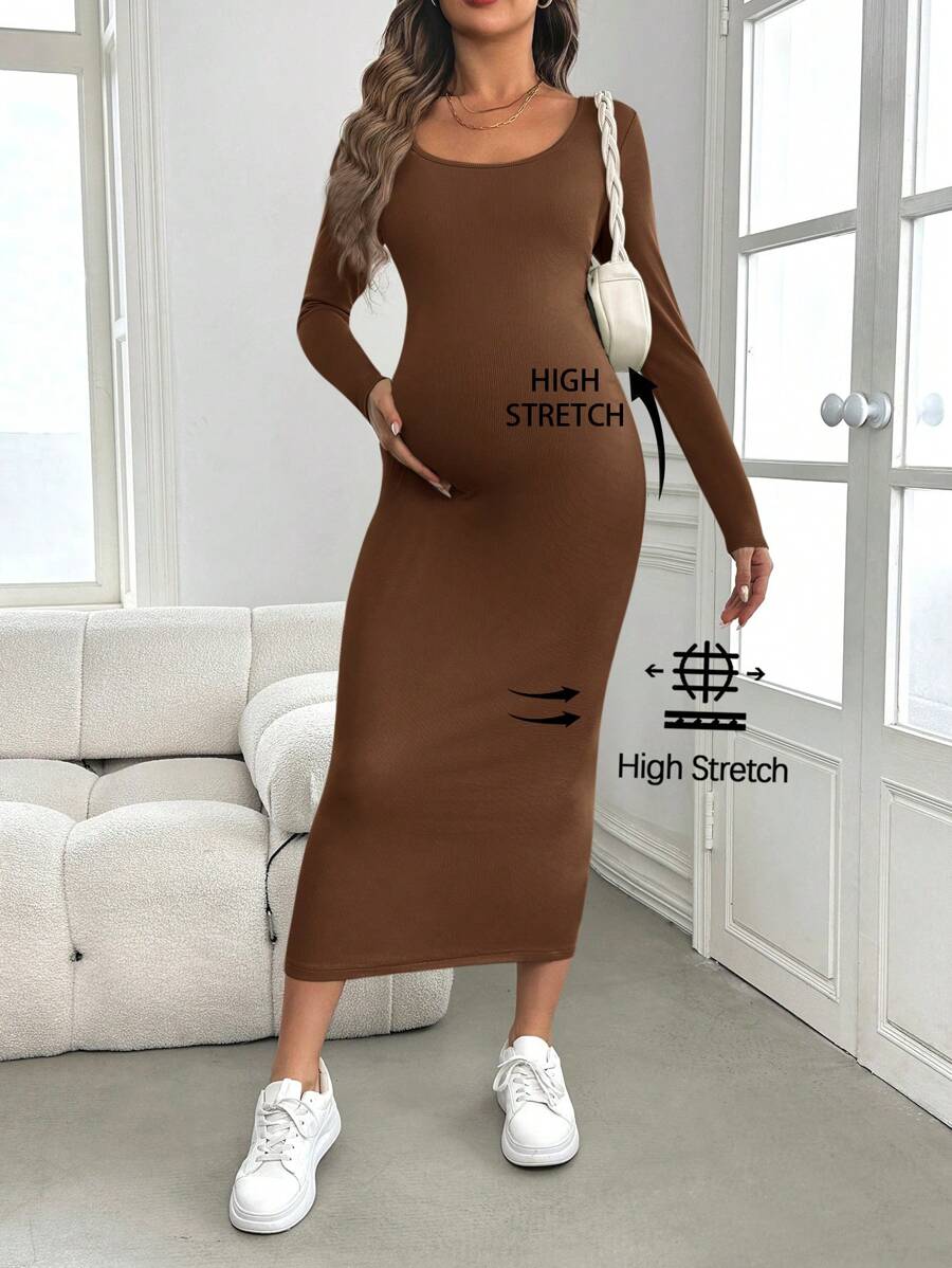 SHEIN Maternity Baby Shower Dress, Green Fitted Long Sleeve Bodycon Pregnant Dress, Autumn/Winter