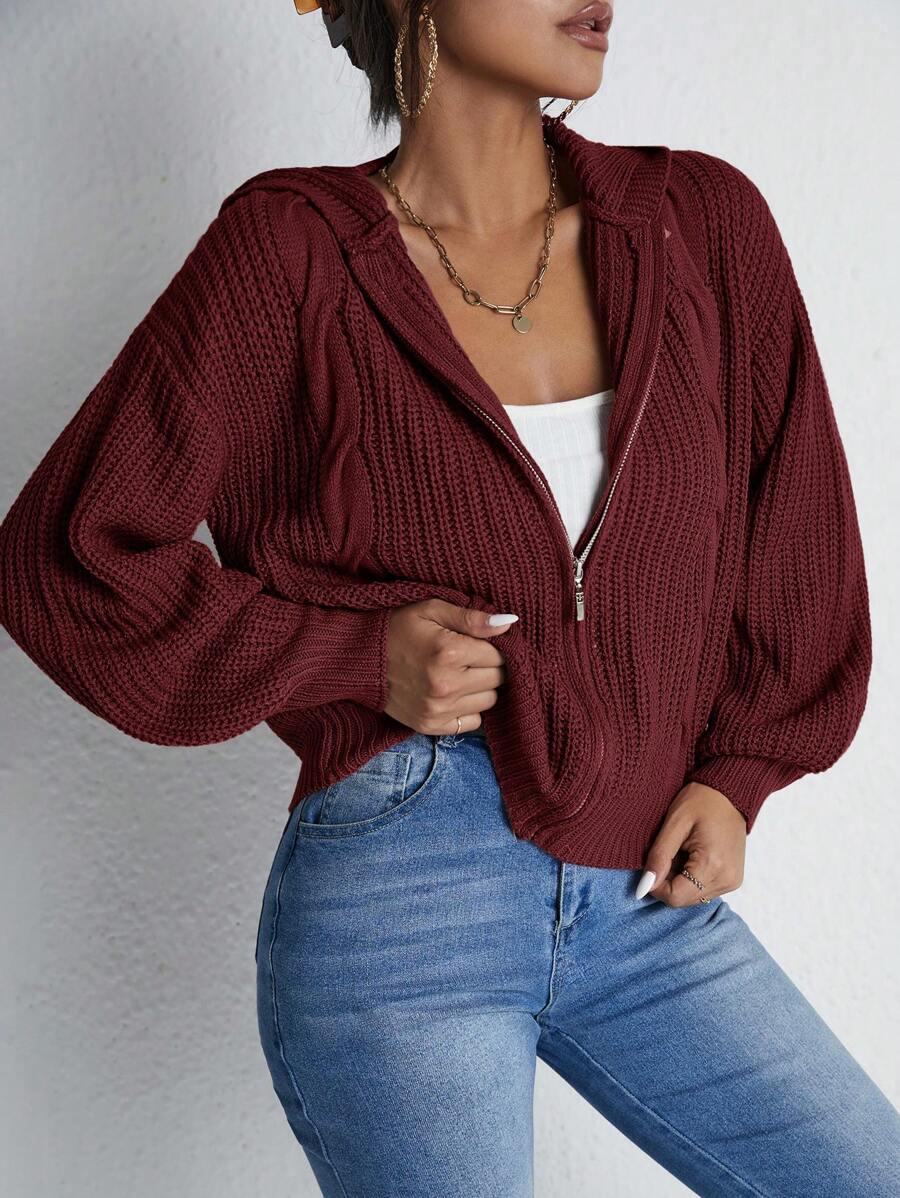 RueChic Sudadera casual con capucha de unicolor, mangas largas y cremallera delantera para mujer, para otoño/invierno, parte superior de manga larga