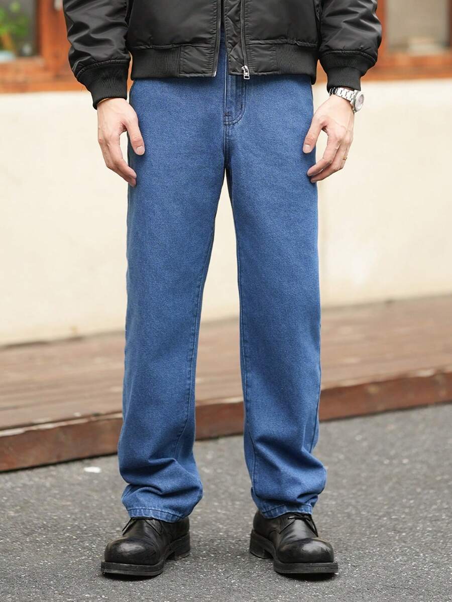 Manfinity Homme Men Vintage Washed Indigo Loose Fit Straight Leg Jeans