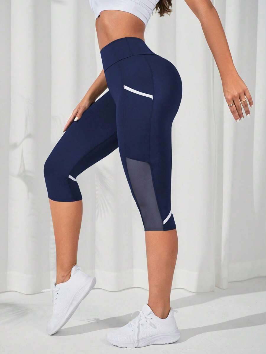 SHEIN Sport Studio Leggings deportivos capri de malla en contraste