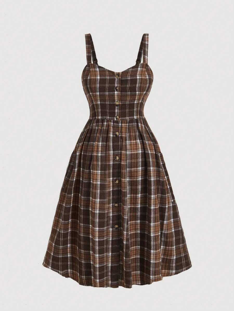 SHEIN MOD Plus Size Plaid Tank Top & Mid-Length Plaid Sundress Set