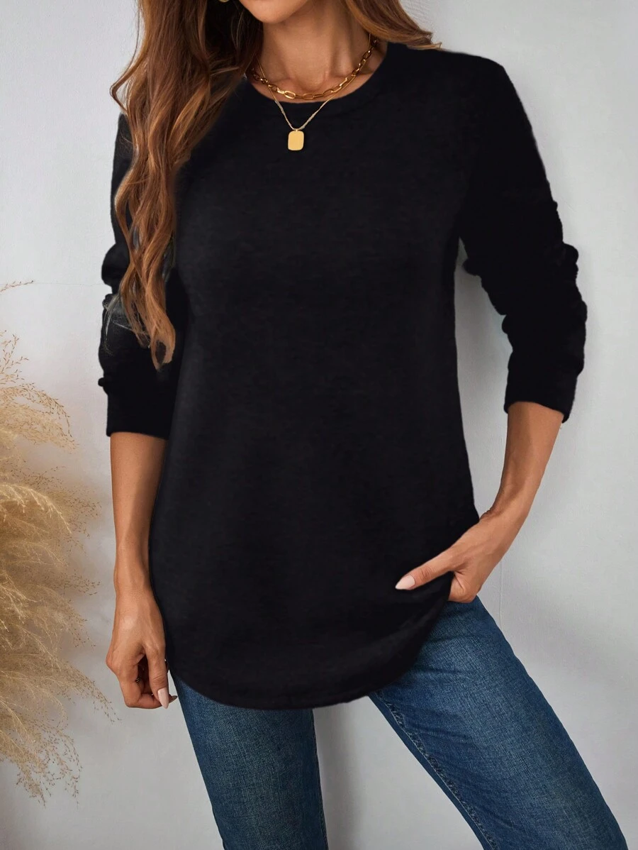 SHEIN LUNE Women's Casual Solid Color Crew Neck Thickened Sweatshirt, Autumn Winter