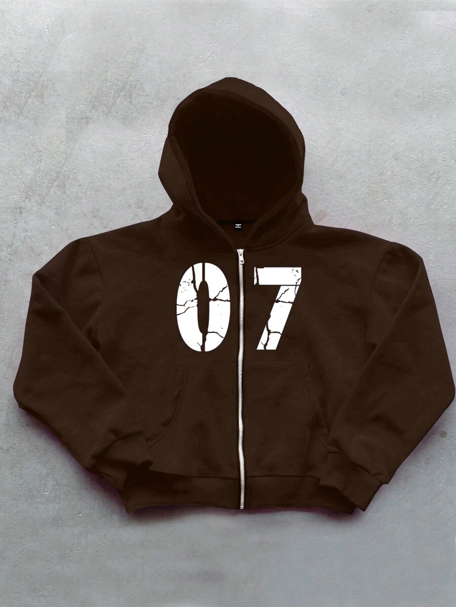 Manfinity Hypemode Sudadera con capucha de corte holgado para hombre con estampado de letras, cremallera delantera y forro térmico