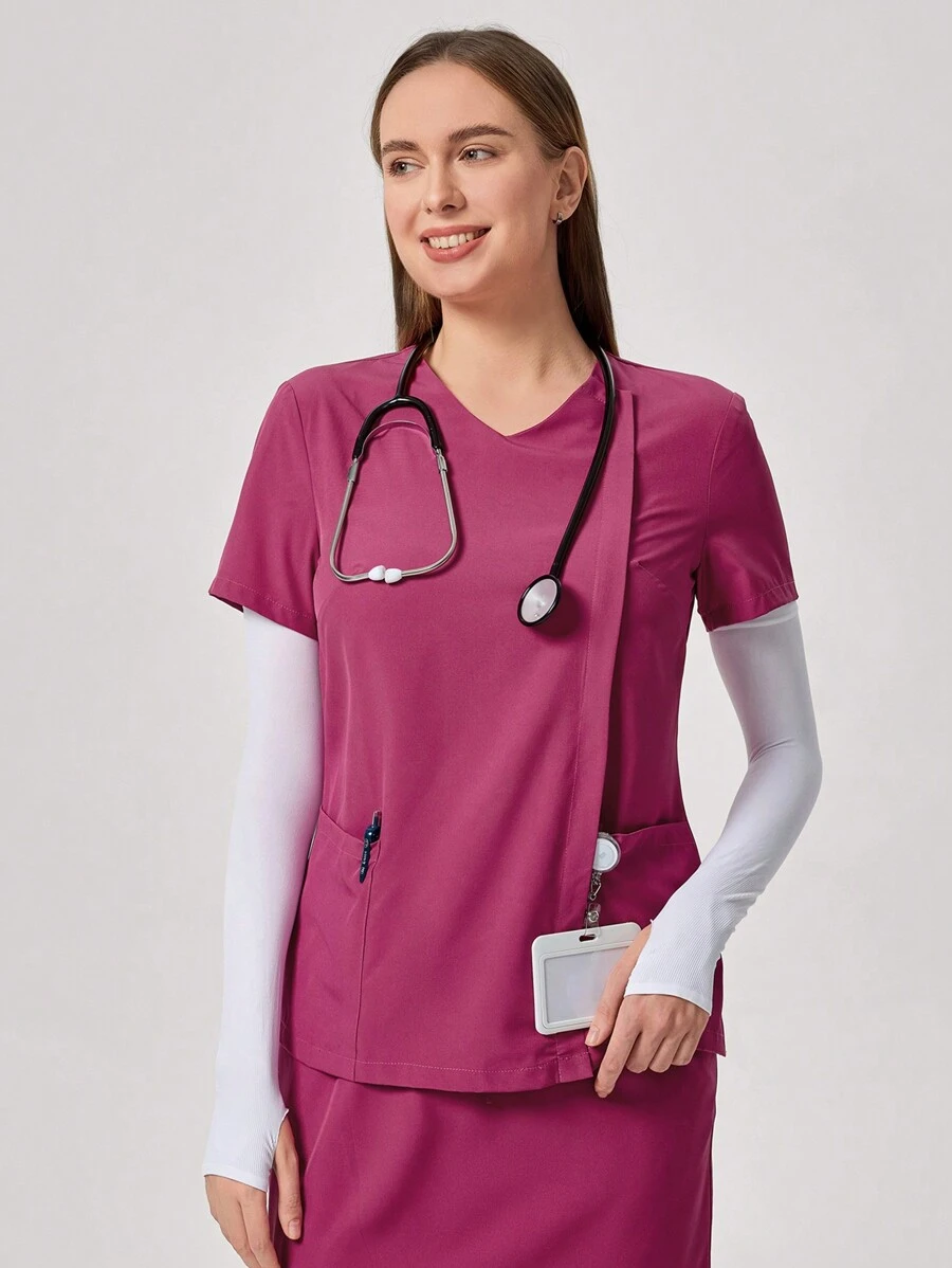 TaskEZ V-Neck Short Sleeve Pocket Scrub Uniform Top
