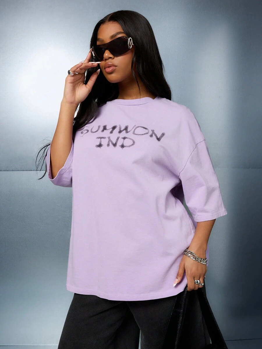 SUMWON WOMEN Camiseta lavada oversize con estampado gráfico frontal