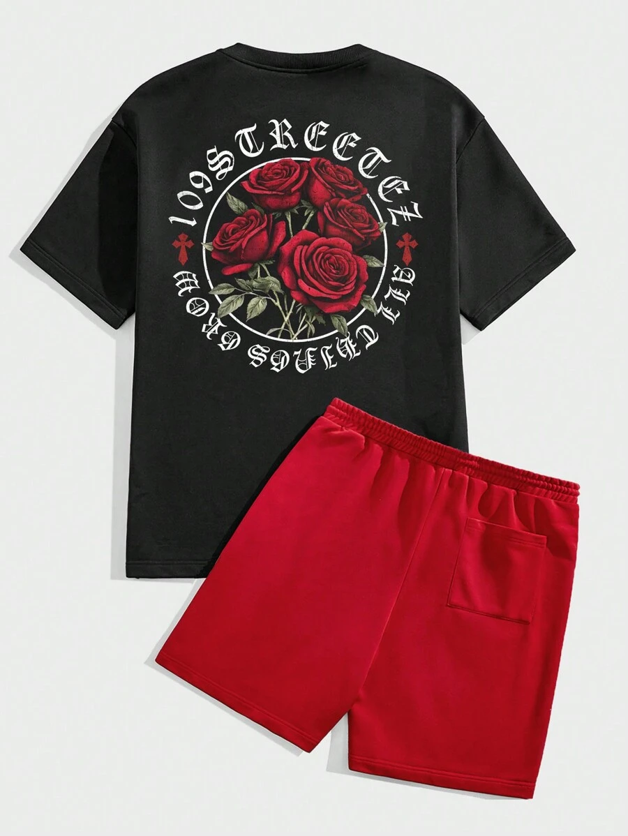 Manfinity VCAY Camiseta de cuello redondo de manga corta con estampado, corte holgado para hombre, verano
