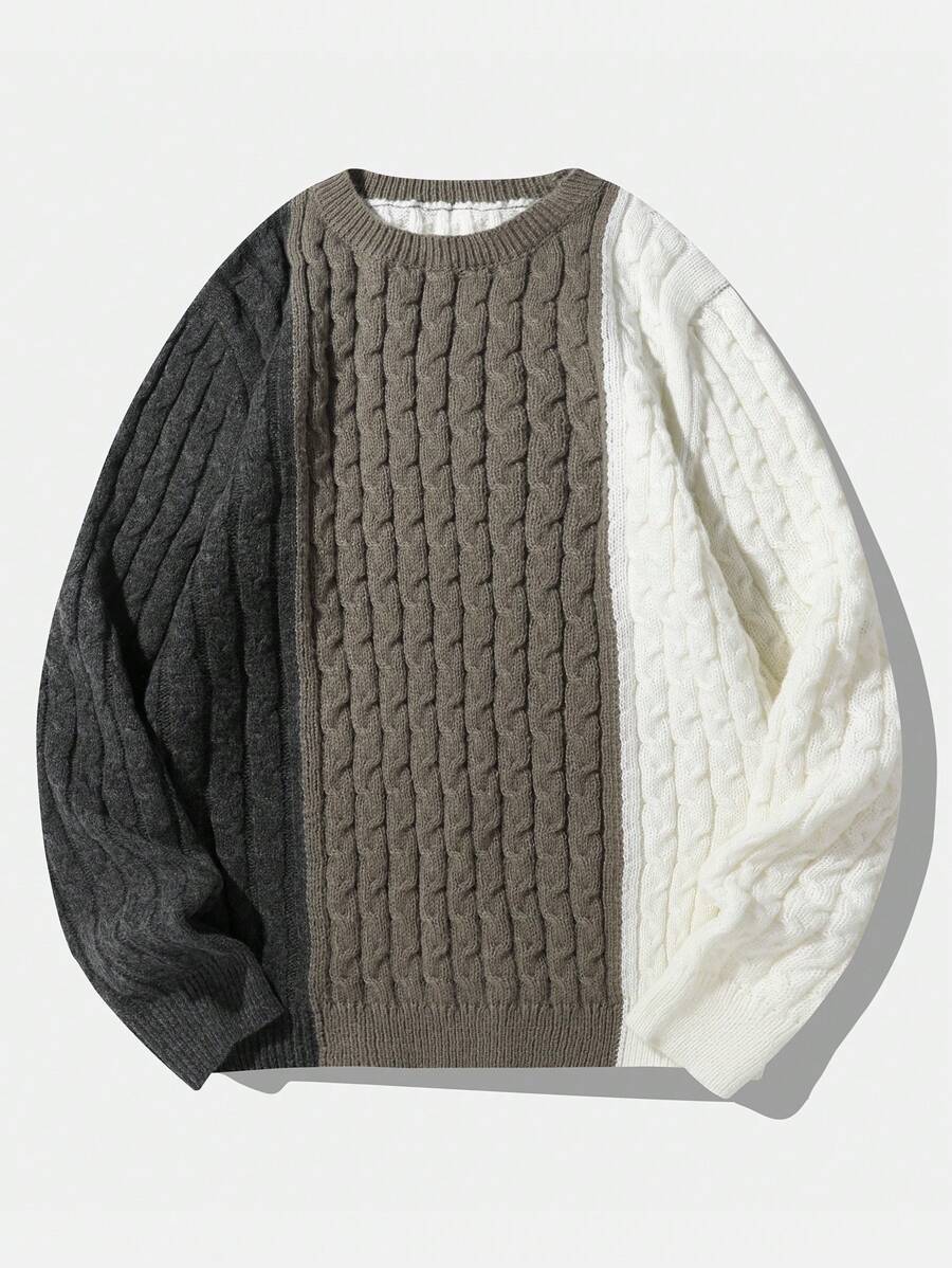 Manfinity Homme Jersey de cuello redondo de manga larga con ajuste holgado y bloques de colores para hombre, otoño/invierno
