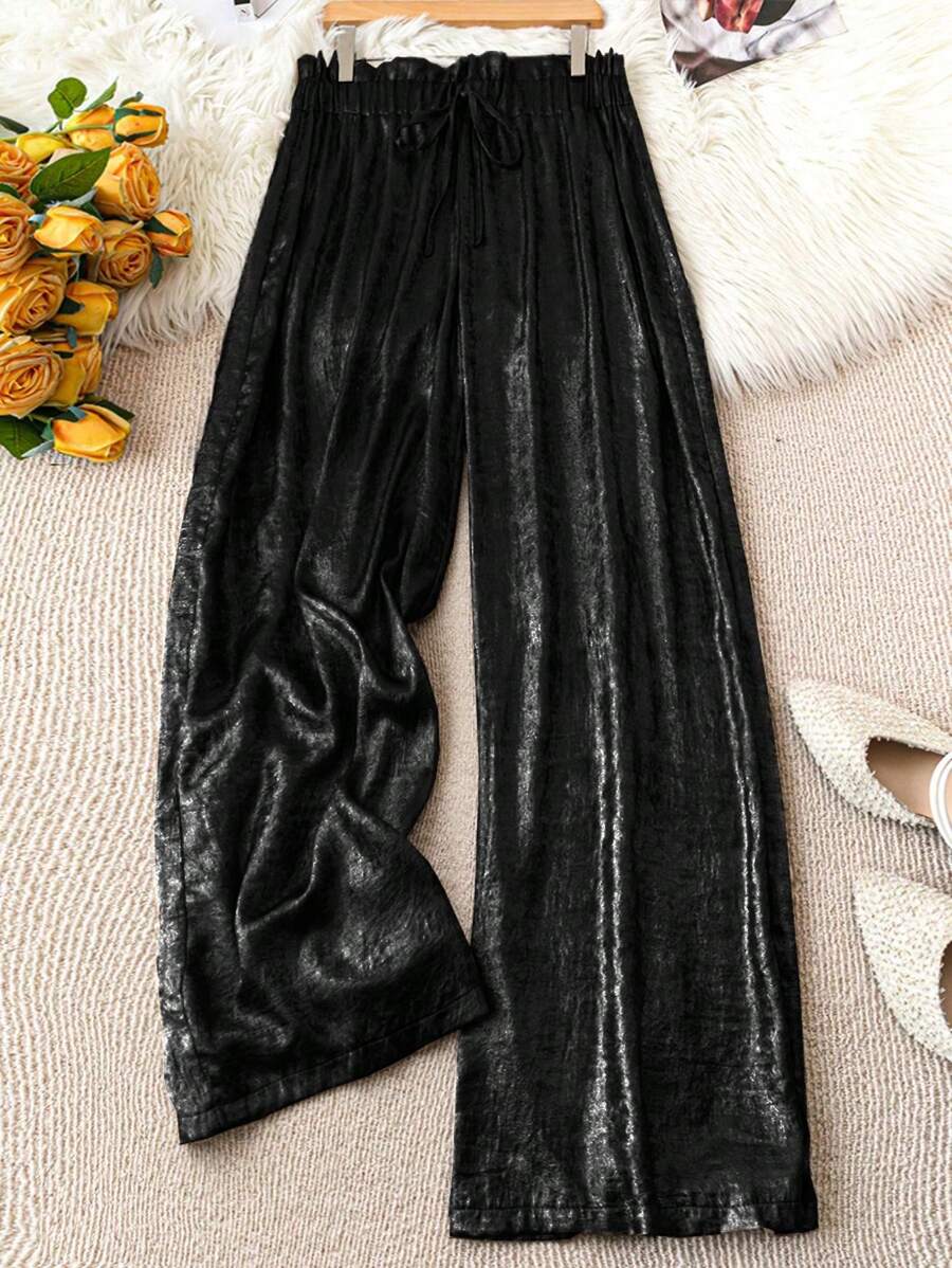 SHEIN Clasi Plus Size Women's Christmas Plain Weave Regular Elegant High Heel Pants, Suitable For Spring & Autumn