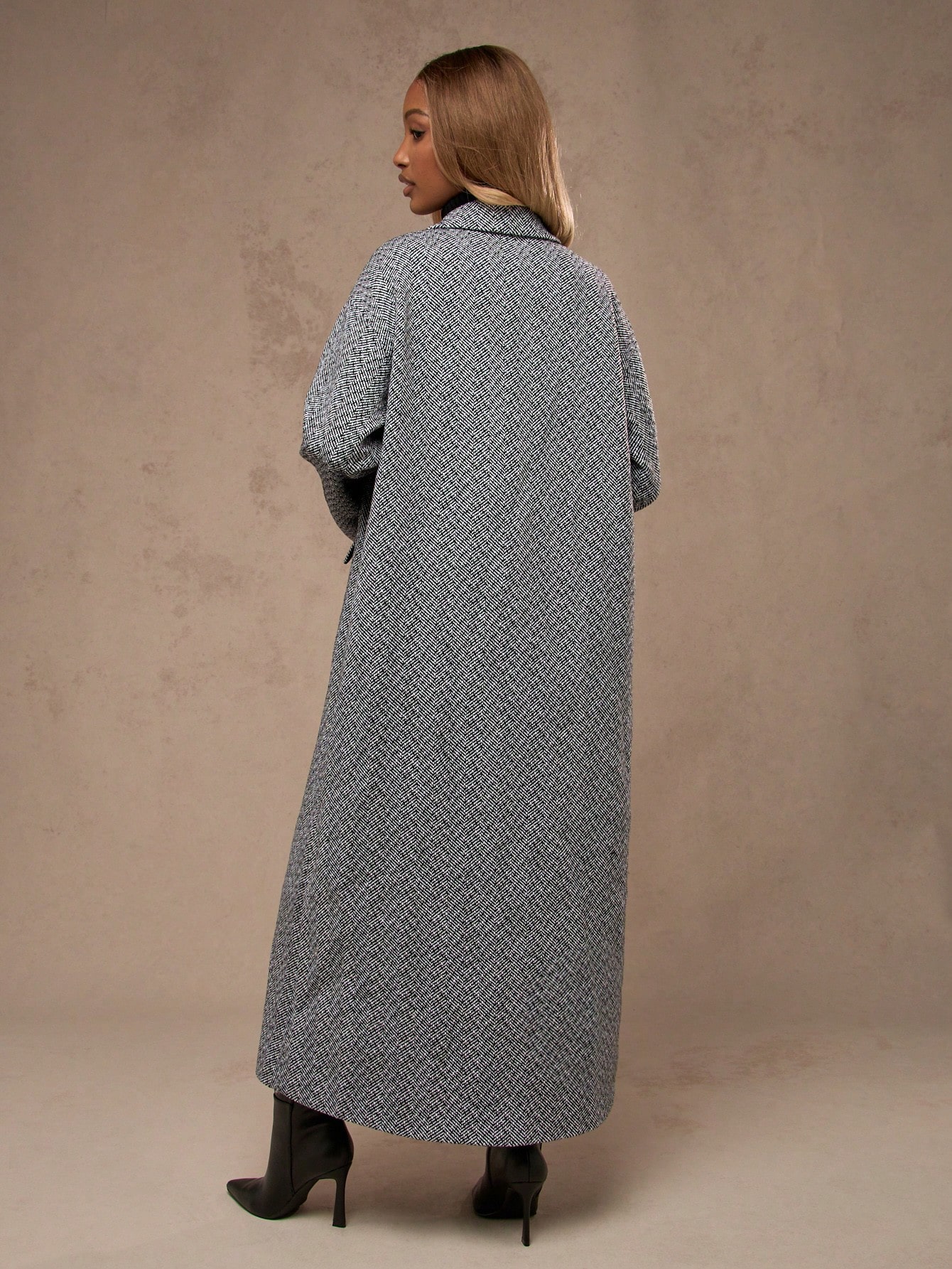 MISSGUIDED マキシヘリンボーンウールブレンドダブルブレスト