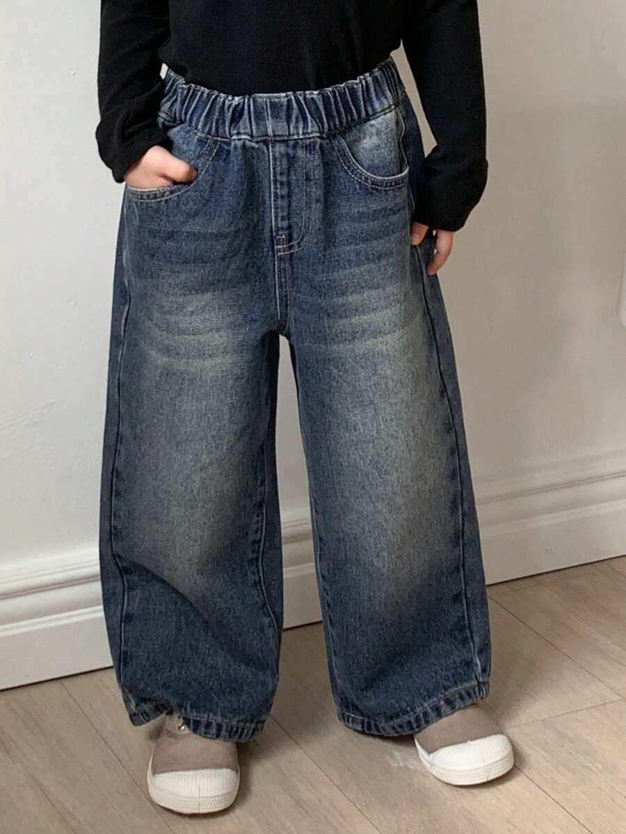 Dazy Kids Young Girl Casual Washed Elastic Waist Wide Leg Jeans