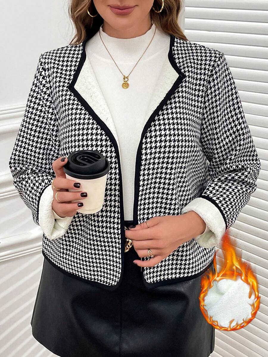 SHEIN Clasi Plus Size Dames Pied-de-poule Gewatteerde Jas, Geschikt Voor Lerarenkleding In De Herfst En Winter