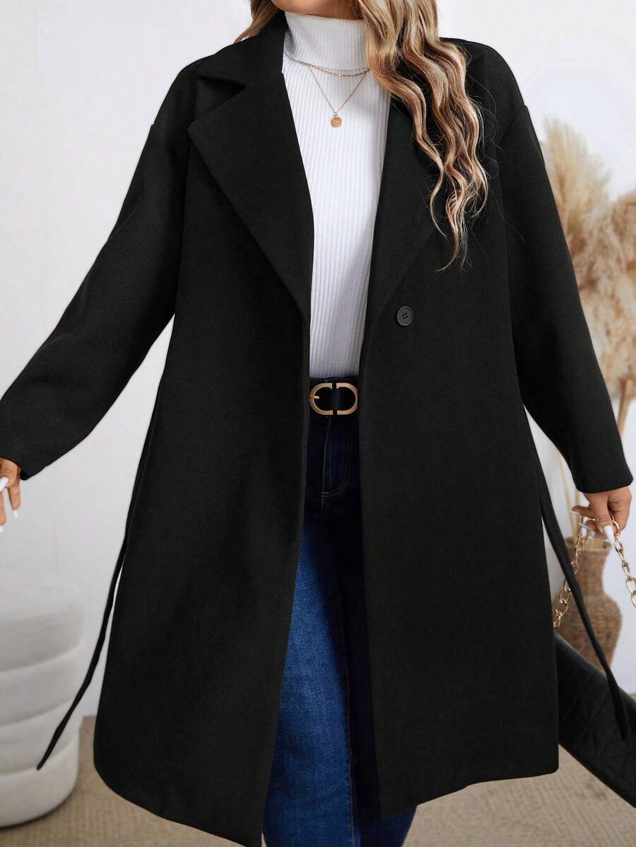 Plus Size Casual Solid Color Lapel Jacket, Autumn/Winter