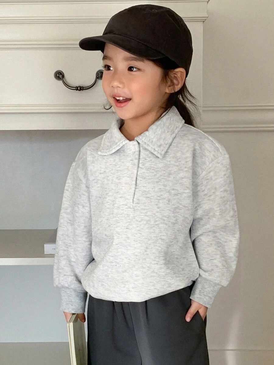Dazy Kids Young Girl Girls' Solid Color Polo Collar Sweatshirt For Fall