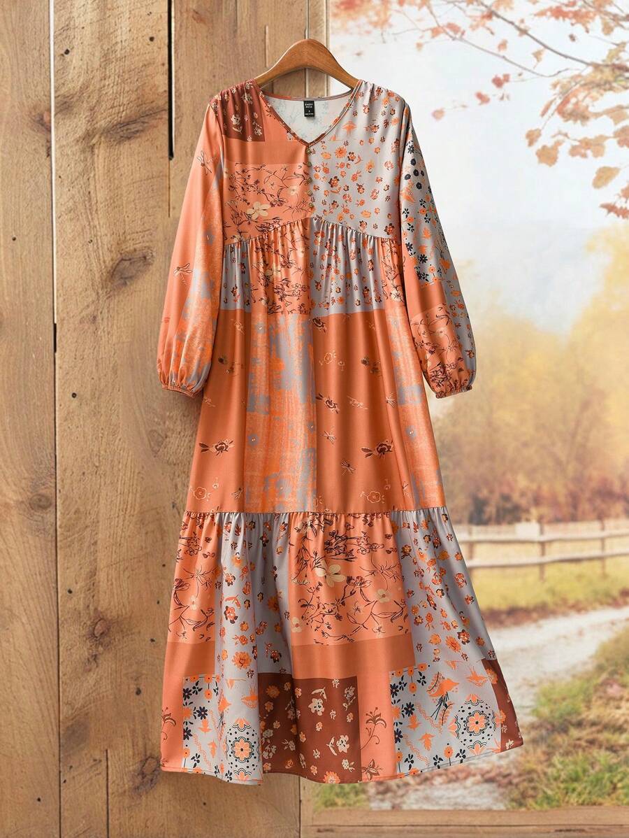 Rusticease Women's Retro Pattern Printed Shirt Women Winter Dresses