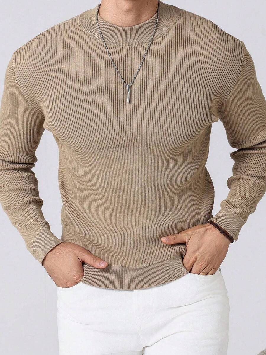 Manfinity CityGents Suéter de punto de manga larga de ajuste regular de color liso y delgado para hombre, informal, para parejas, trabajo, otoño
