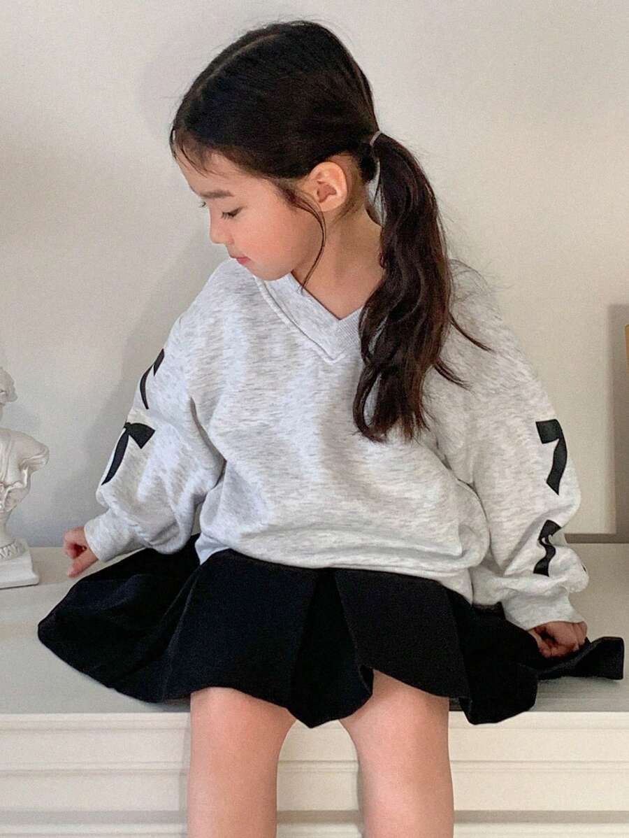 DAZY Moletom com estampa de laço de gola redonda para meninas, outono