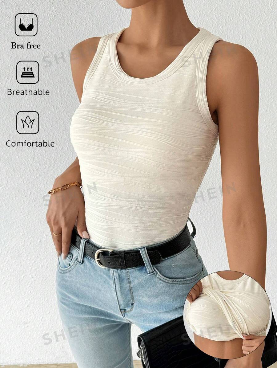 Chiquease Top ajustado de tirantes de cuello redondo de unicolor para mujer