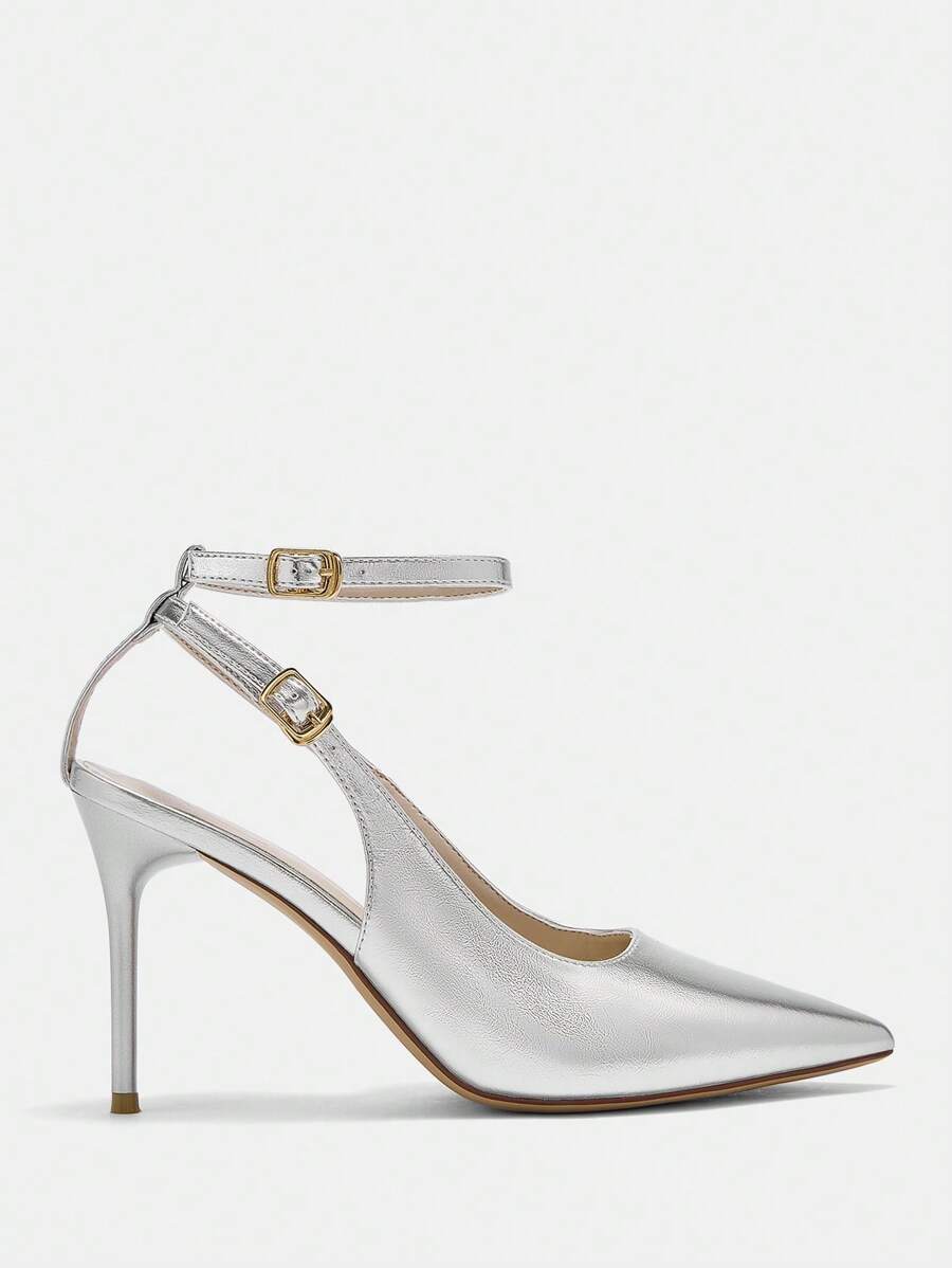 CUCCOO BIZCHIC Zapatos de tacón alto con puntera metálica y puntiaguda para mujer