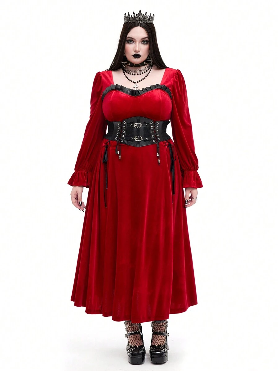 Whyspr Gotische stijl fluwelen getailleerde Halloweenjurk, slanke pasvorm
