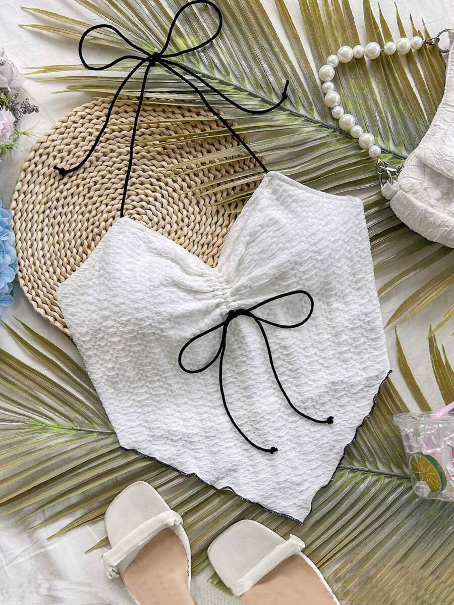 Soleia 1 pièce Débardeur blanc tricoté à encolure ras-du-cou pour femme, pour les vacances