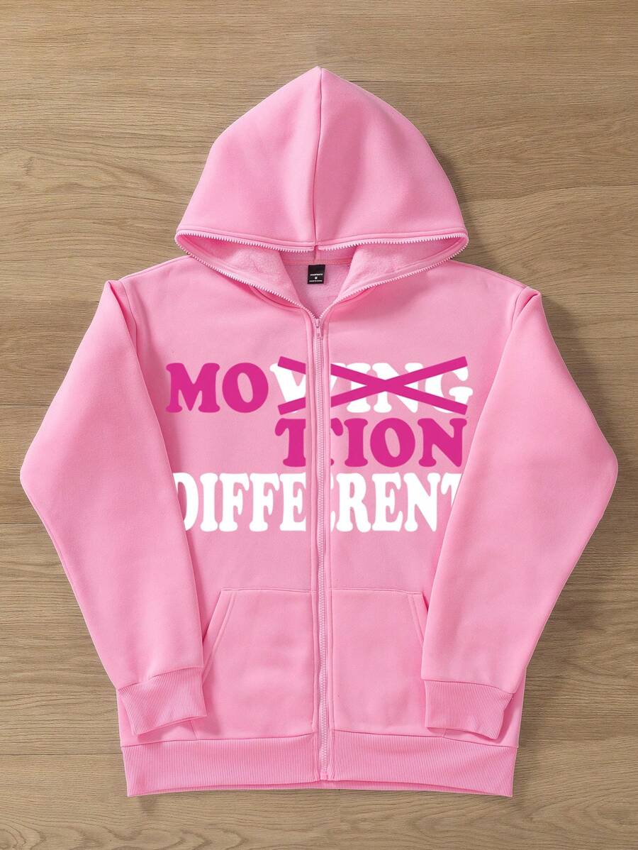 Manfinity LEGND Plus Size Heren Casual Letter Print Zip-Up Capuchon Fleece Sweatshirt, Herfst/Winter