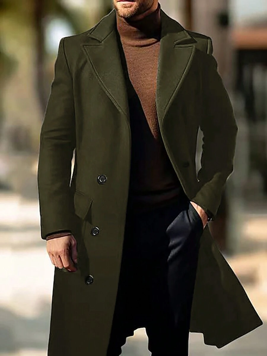 Manfinity Mode Cappotto invernale casual da uomo a doppio petto, a tinta unita, per l autunno / inverno