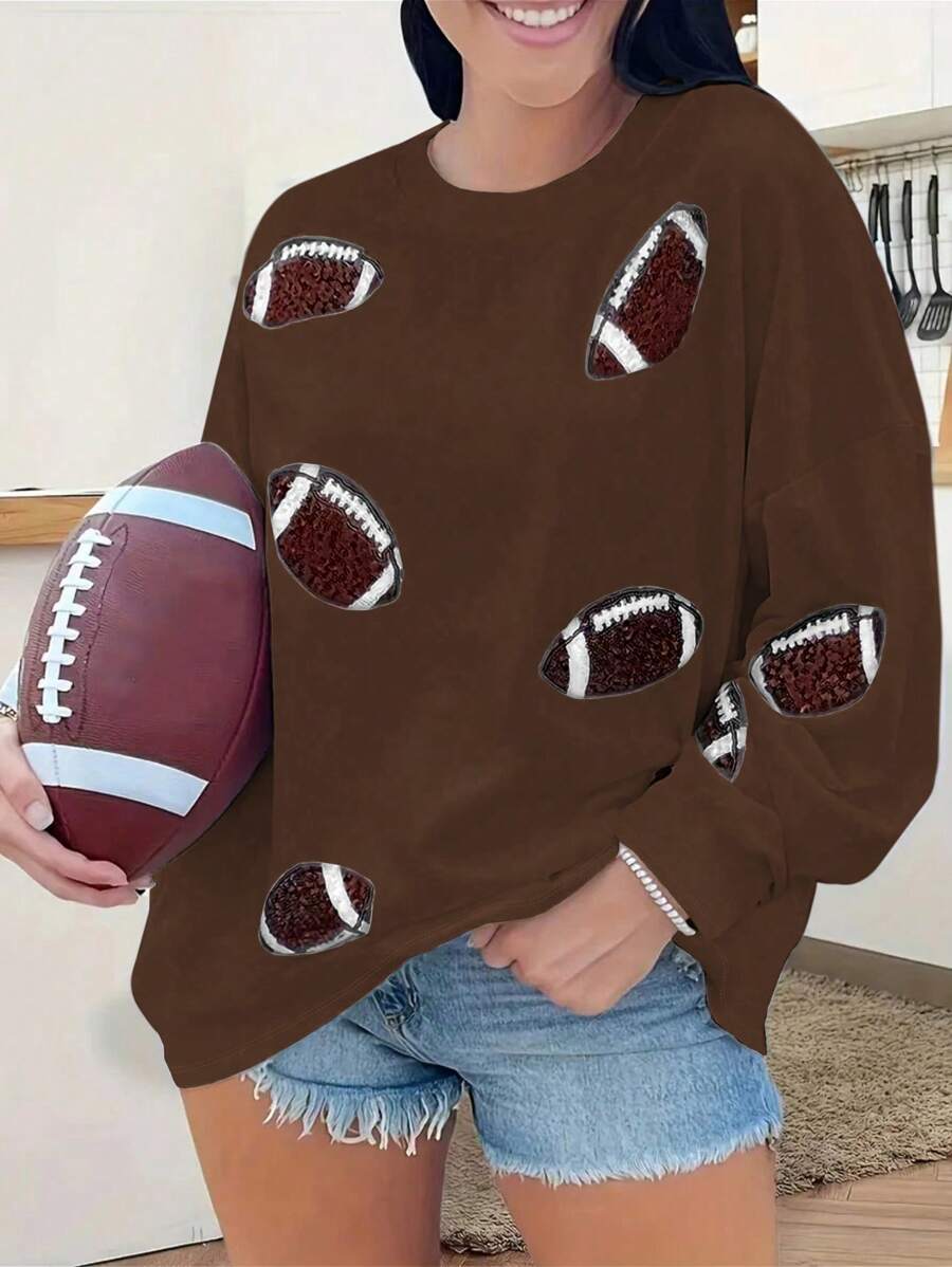 INAWLY Plus Size Rugby Pattern Round Neck Pullover T-Shirt