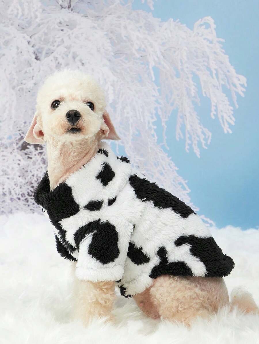PETSIN 1 pièce Sweat-shirt mignon pour animaux de compagnie, motif vache, épais et chaud pour l'automne/l'hiver