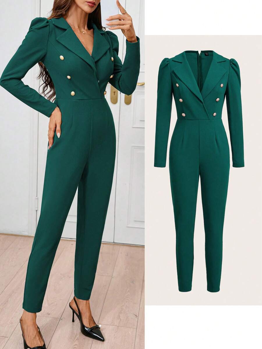 Ellevyn Women's Casual Fashion Jumpsuit With Lapel Collar, Autumn Fall Women Clothes Green Women Jumpsuit Wedding Jumpsuit