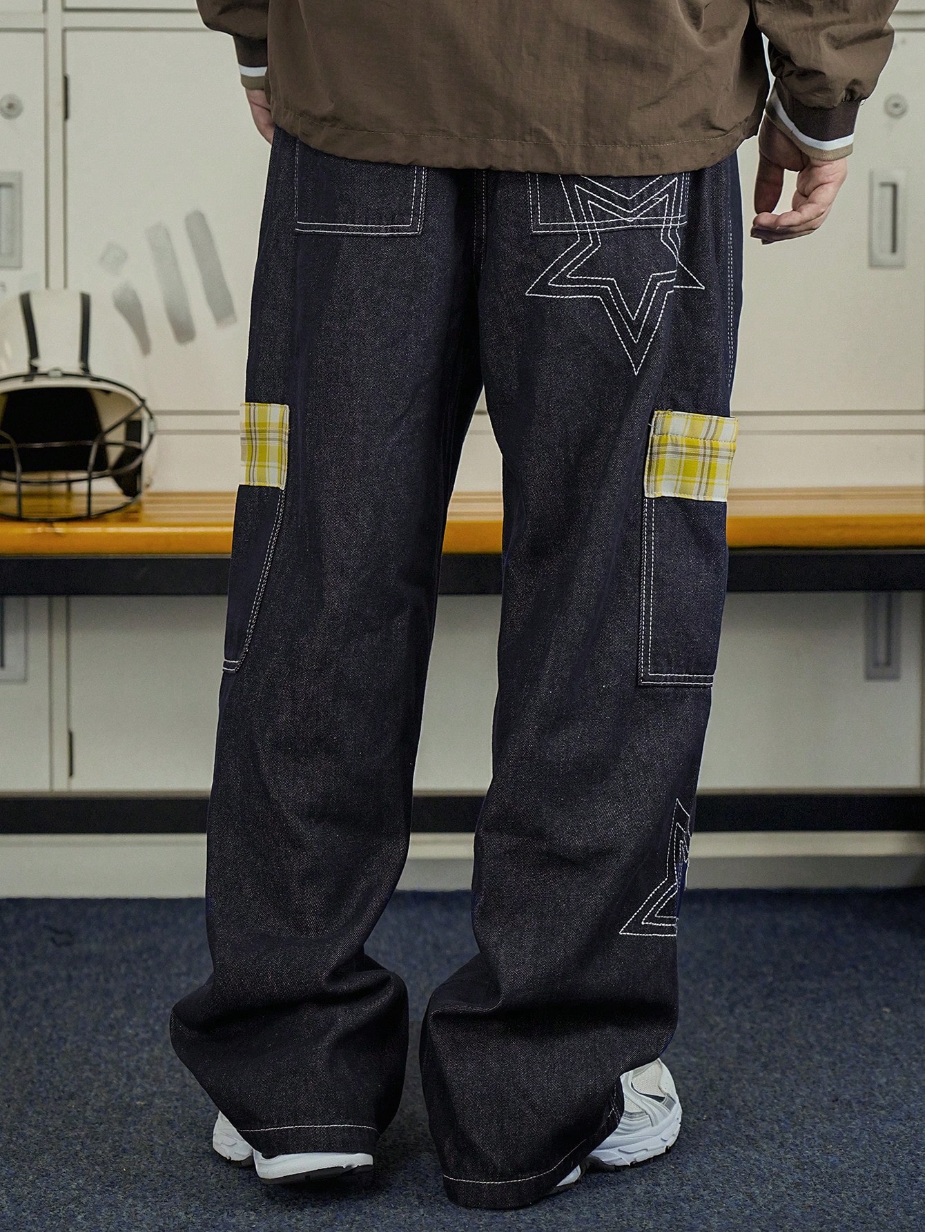 Men's Autumn Letter Embroidery Patchwork Wide-Leg Jeans｜DAZY