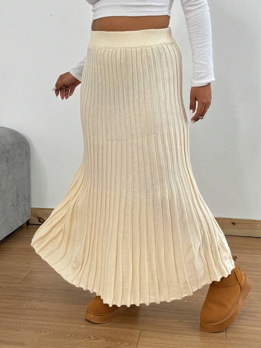 Flirla Falda plisada de punto casual de talla grande para señoras jóvenes, otoño/invierno