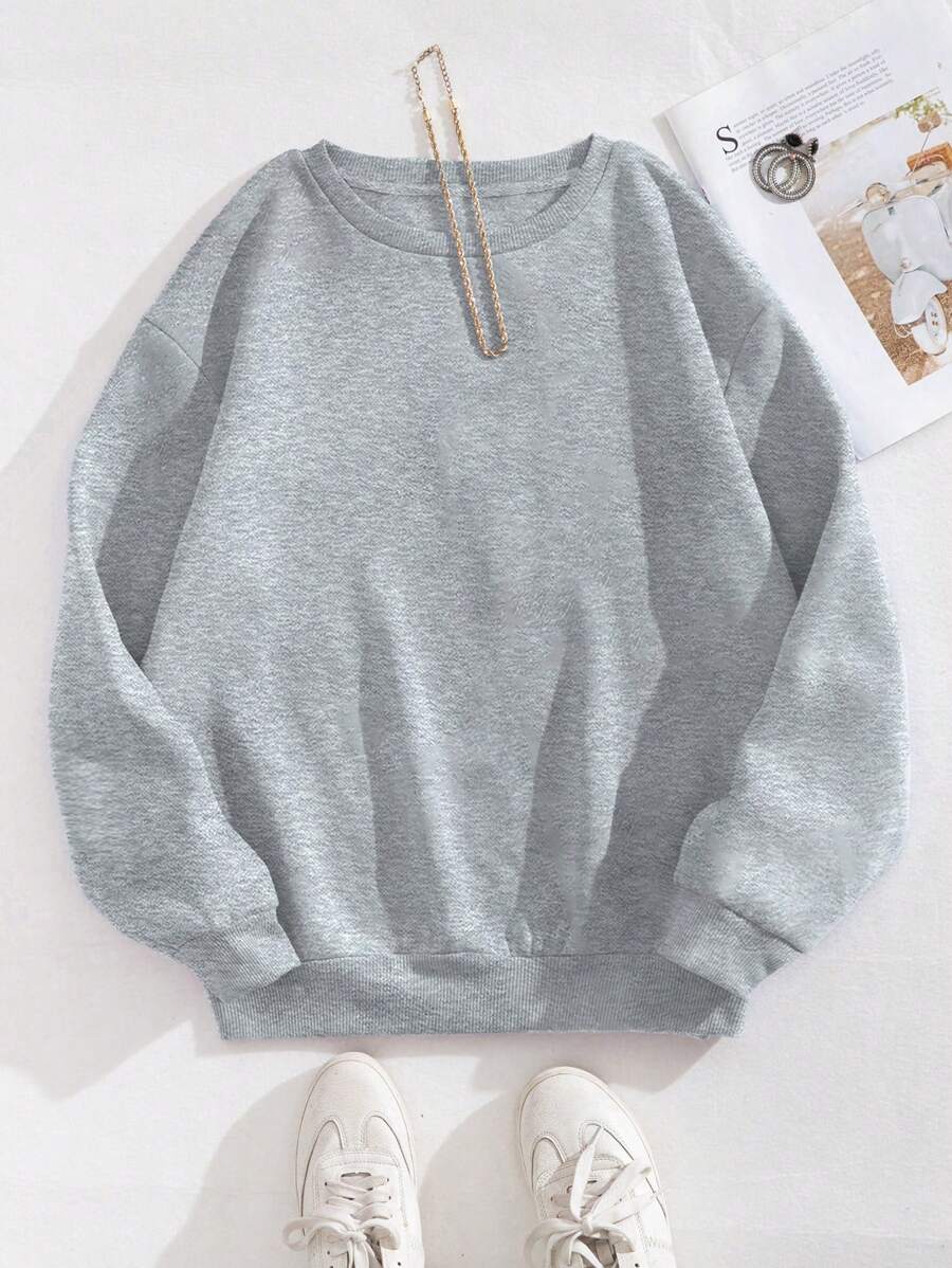 INAWLY Women's Casual Solid Color Round Neck Drop Shoulder Loose Sweatshirt, Autumn,Long Sleeve Tops Graduation,Back To School Outfits,Graduation,Teacher Outfits For Women,Back To School