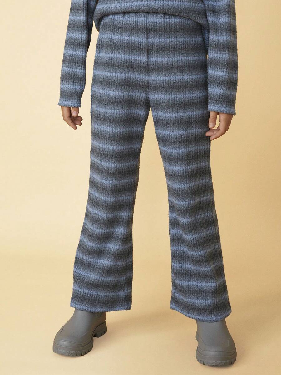 THE HAPPY LOOK Tween Girls Elastic Waist Striped Knitted Wide Leg Casual Pants, Autumn/Winter