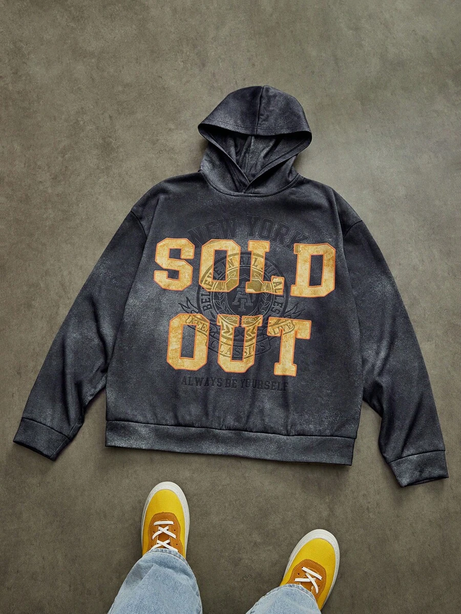 Manfinity VCAY Men's Digital Print English Letter Loose Knit Hooded Sweatshirt