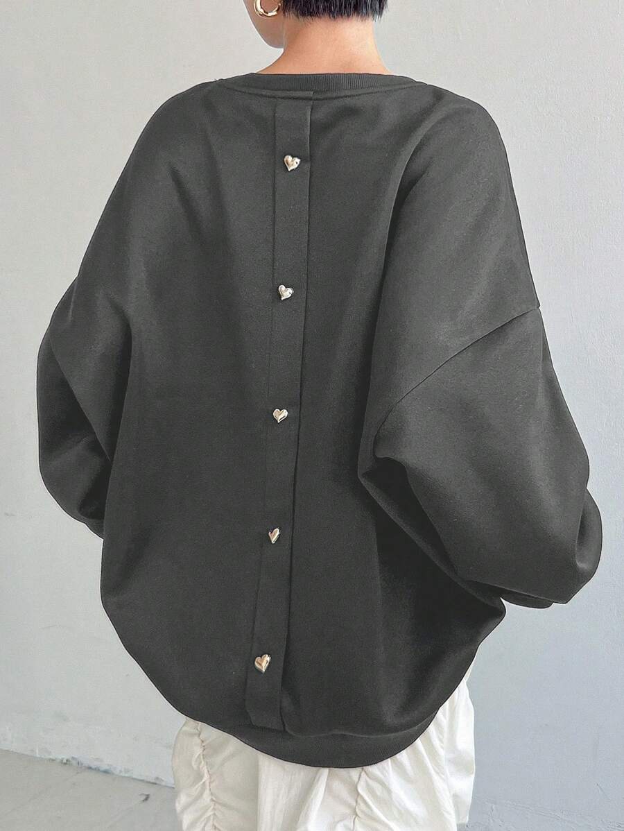FRIFUL Sudadera holgada para mujer forrada térmicamente con botón en forma de corazón en la espalda