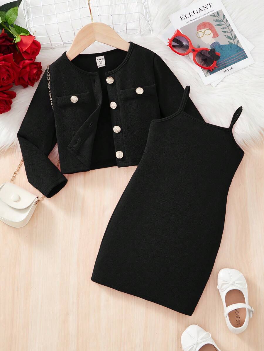 SHEIN Casaco aberto jovem elegante e da moda em cor sólida com vestido de alças