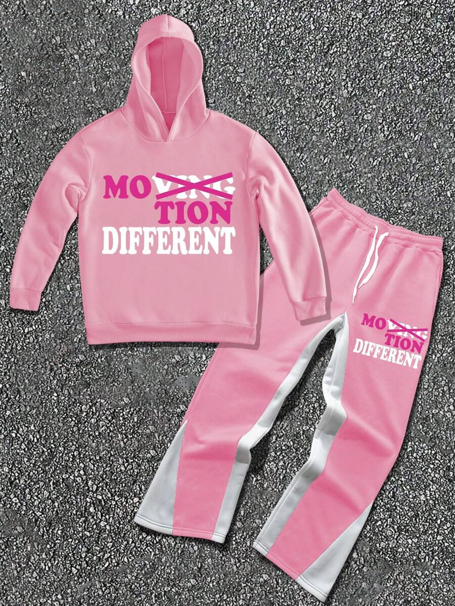 Manfinity LEGND Ensemble sweat-shirt à capuche et pantalon de survêtement imprimé lettre manches longues pour hommes, automne
