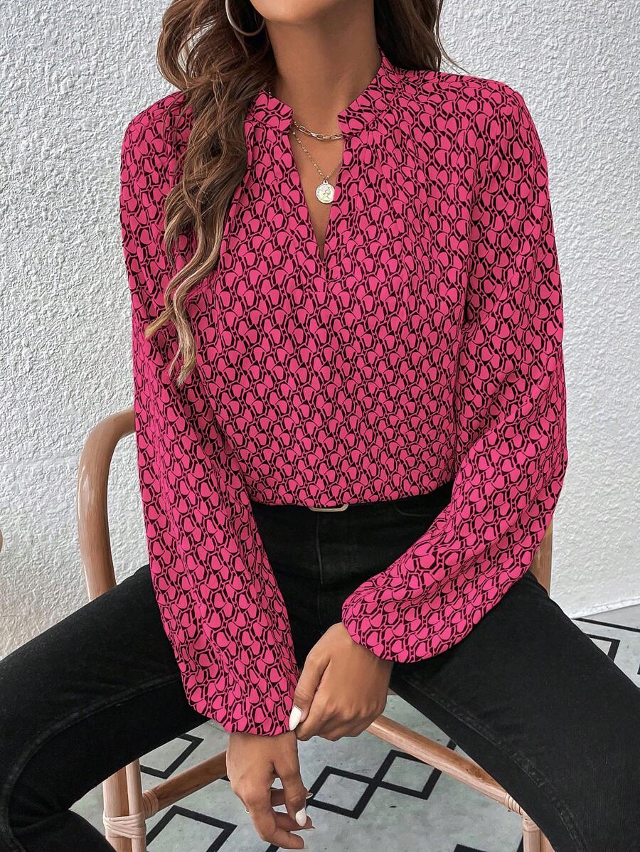 Calvaya 1pc Women Allover Print Long Sleeve Casual Blouse, Random Floral/Graphic Print