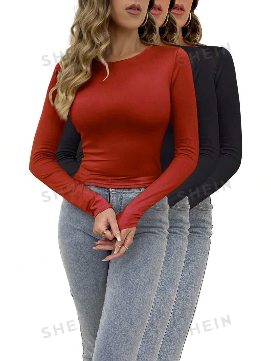 INAWLY Camiseta de manga larga de ajuste ceñido informal para mujer, otoño