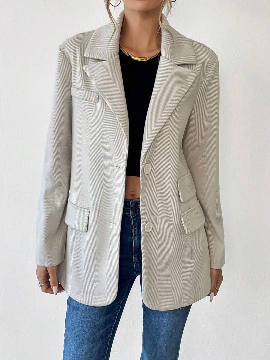 Calvaya Chaqueta de manga larga con cuello alto y diseño de espiga para mujer, silueta en H, para otoño